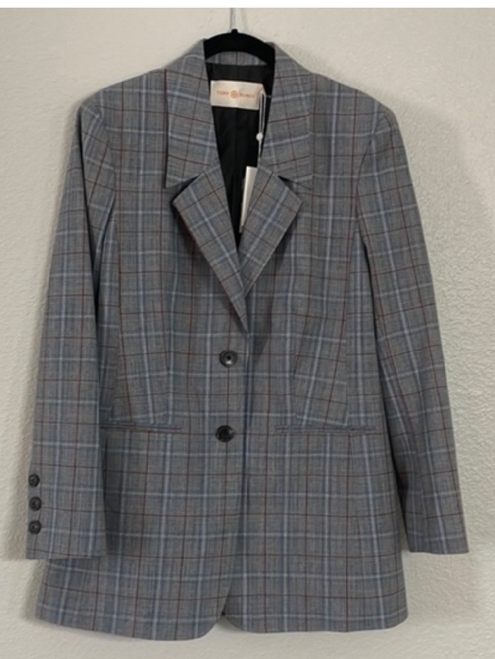 Tory Burch Glen Plaid Wool Blend Blazer Jacket Grey New with Tags NWT Size 4